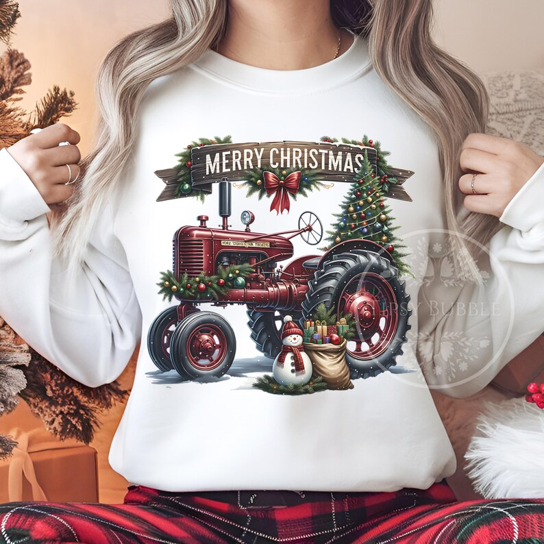 Christmas Tractor PNG, Christmas Truck, Country Christmas Clipart, Christmas Shirt Design, Holiday Tractor, Vintage Christmas, Sublimation