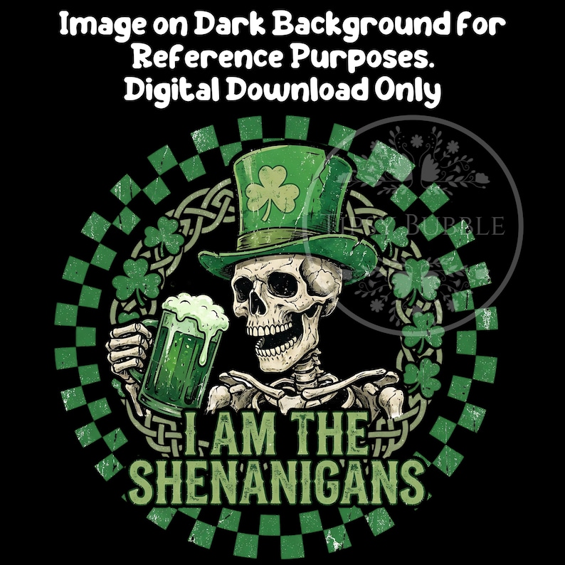 St. Patricks Day Skeleton PNG, Funny Skeleton Shirt Design, Checkered St. Patrick's Day PNG, Men's Sublimation File, Shenanigans PNG