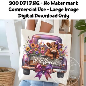 Highland Cow Flowers PNG, Watercolor Wildflowers Clipart, Highland Cow Truck PNG, Highland Cow Sublimation, Commercial Use, Digital Download