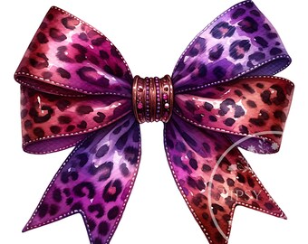 Fiocco Coquette con stampa leopardata PNG, Design a sublimazione con stampa leopardata, Graziosa Coquette PNG, Fiocco Coquette con stampa a sublimazione ad acquerello PNG, Uso commerciale