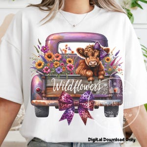 Highland Cow Flowers PNG, Watercolor Wildflowers Clipart, Highland Cow Truck PNG, Highland Cow Sublimation, Commercial Use, Digital Download