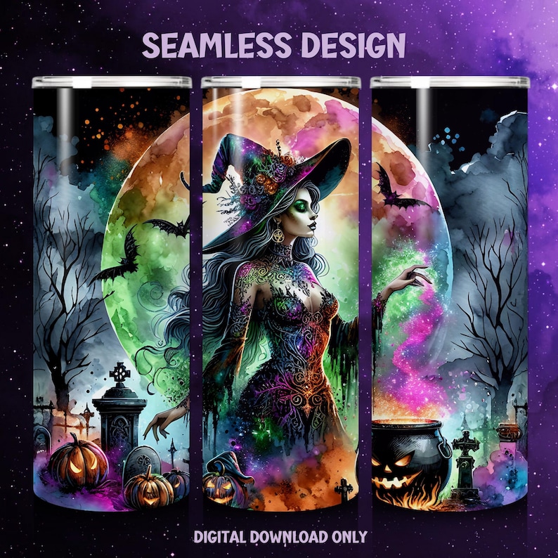 Witch Tumbler Wrap, Skinny Tumbler Wrap, Tumbler Sublimation, Faux Glitter Png, Witchy Tumbler PNG, Halloween Sublimation, Commercial Use
