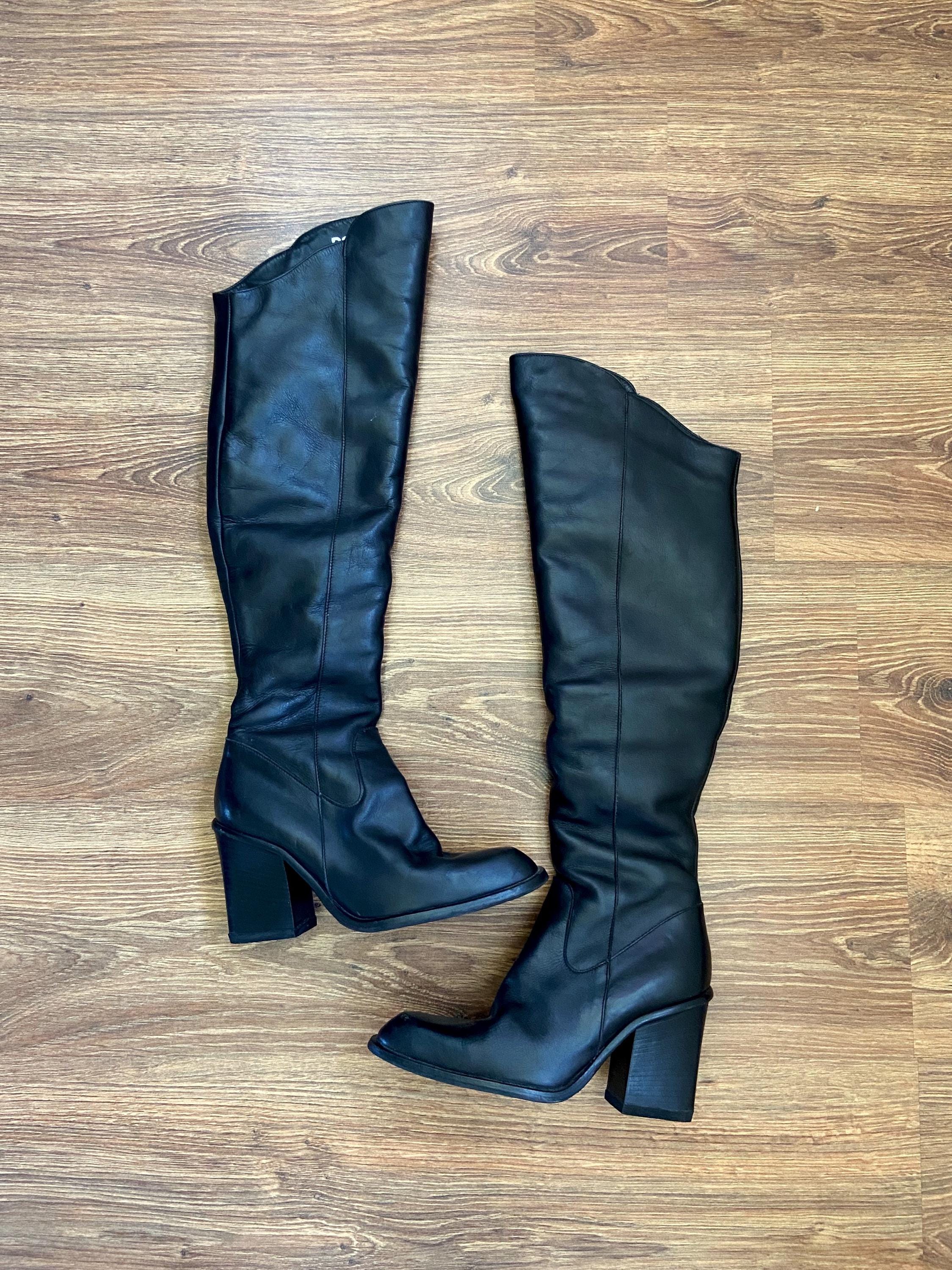 Vintage Italian Leather Over-the-Knee Boots | Real Fur Lined Winter Boots | Black Tall Boots