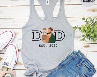 Custom Family Portrait Outline Tank Top For Him Father’s Day, Personalized Dad Portrait Tank Top, Custom Line Art Tank Top