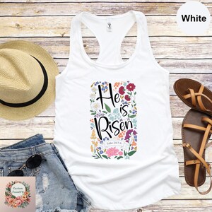 He Is Risen Floral Tank Top, Easter Tank For Women,Happy Easter Tank Top,Christian Tank Top, Cute Easter Outfit,Easter Bunny Tank Top image 3