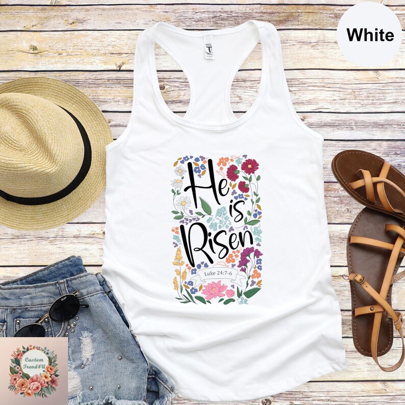 He Is Risen Floral Tank Top, Easter Tank For Women,Happy Easter Tank Top,Christian Tank Top, Cute Easter Outfit,Easter Bunny Tank Top image 3
