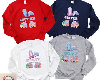 Custom Happy Easter Sweatshirt, Kids Name Easter Bunny Sweater, Cute Bunny Hoodie, Personalized Easter Hoodie, Easter Family Trip Sweatshirt