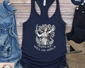 Medusa Goddess Tank Top, Retro Feminist Power Tank Top, Girls Will Be Girls Tank Top