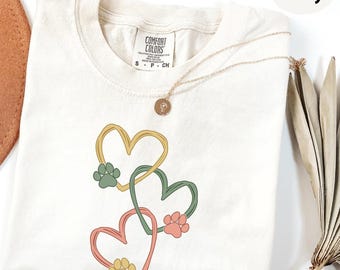 Comfort Colors® Dog & Cat Paw Line Heart TShirt, Valentine's Day Pet Love Heart Art Shirt