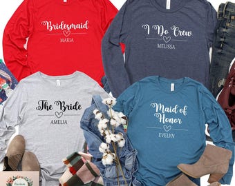 Personalized Bachelorette Party Long Sleeve: Bridal Party Cotton Shirt