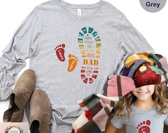 Camiseta de manga larga Bella Canvas personalizada con huellas de papá e hijos.