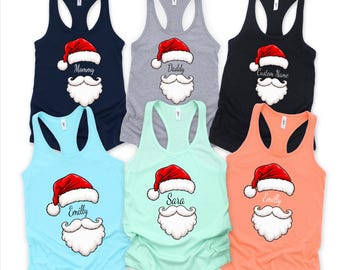 Custom Family Name With Santa Hat Christmas Tank Top, Personalized Matching Family Tanktop