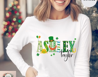 Custom Name St.Patrick's Day Long Sleeve,Clover St.Paddys Day Long Sleeve, Lucky Shamrock Long Sleeve, Personalized Name Long Sleeve
