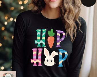 Camiseta de manga larga con diseño de conejo de Pascua de hip hop, camiseta de manga larga para niños, camiseta de manga larga para el día de Pascua, camiseta de manga larga para amantes del conejo de Pascua, camiseta de manga larga para viajes familiares de Pascua.