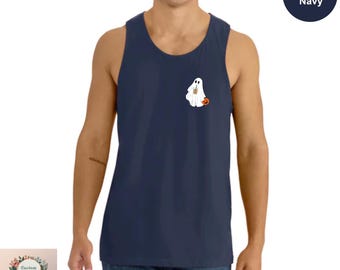 Camiseta sin mangas de café con fantasma adorable, Camiseta sin mangas de café helado con pequeño fantasma adorable, Camiseta sin mangas de fantasma Boo, Camiseta sin mangas de café con fantasma, Amantes del café de Halloween