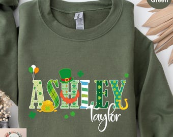 Custom Name St.Patrick's Day Sweatshirt,Clover St.Paddys Day Sweater, Irish Hoodie, Lucky Shamrock Hoodie, Personalized Name Sweatshirt
