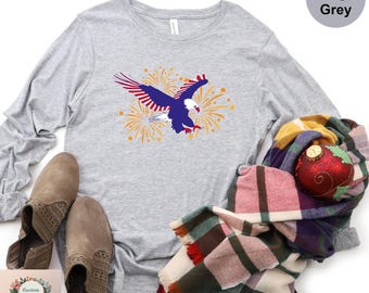 American Flag Eagle Long Sleeve Shirt: Patriotic 4th of July