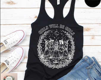 Camiseta sin mangas de bruja estilo vintage para chicas, camiseta sin mangas con vibras de bruja para Halloween