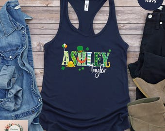 Custom Name St.Patrick's Day Tank Top,Clover St.Paddys Day Tank Top, Irish Tank Top, Lucky Shamrock Tank Top, Personalized Name Tank Top
