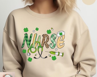 Nurse St.Patrick's Day Sweatshirt, Shamrock Stethoscope Sweater,Nurse Student Hoodie,Nurse Appreciation Sweater,Retro Lucky Nurse Sweatshirt