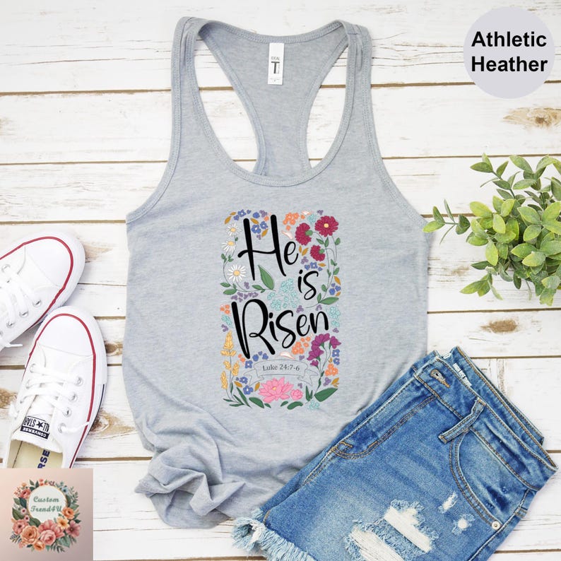 He Is Risen Floral Tank Top, Easter Tank For Women,Happy Easter Tank Top,Christian Tank Top, Cute Easter Outfit,Easter Bunny Tank Top image 4