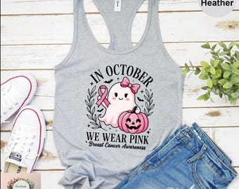 In October We Wear Pink Ghost Tank Top, Breast Cancer Awareness Tanktop