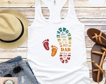 Camiseta sin mangas personalizada con huellas de pies y nombres de papá e hijos, camiseta sin mangas para papá e hijo, camiseta sin mangas personalizada para papá, camiseta sin mangas con nombres de niños, camiseta sin mangas personalizada para el Día del Padre