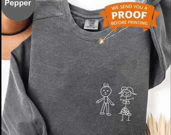 Comfort Colors® Personalized Kid Drawing Sweatshirt, Actual Child Drawing Sweatshirt, Customized Child Art Sweatshirt