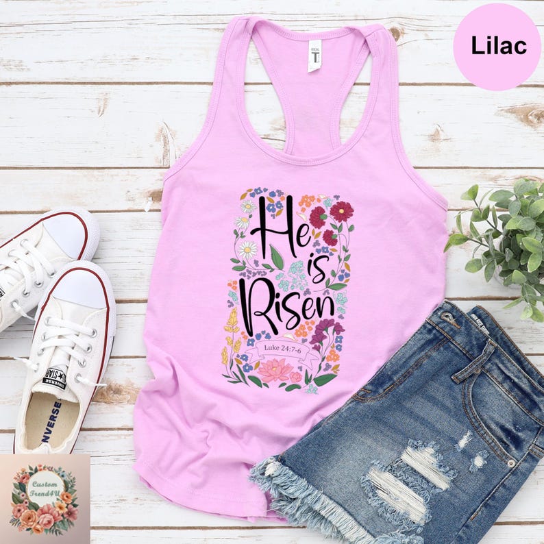 He Is Risen Floral Tank Top, Easter Tank For Women,Happy Easter Tank Top,Christian Tank Top, Cute Easter Outfit,Easter Bunny Tank Top image 6