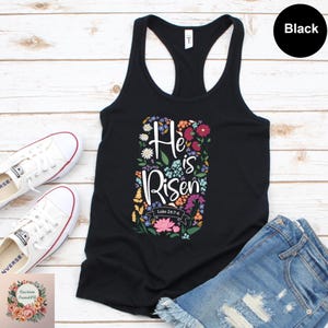 He Is Risen Floral Tank Top, Easter Tank For Women,Happy Easter Tank Top,Christian Tank Top, Cute Easter Outfit,Easter Bunny Tank Top image 5