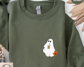 Sudadera de café con fantasma adorable, Sudadera con capucha de café helado con pequeño fantasma adorable, Sudadera con capucha de fantasma Boo, Sudadera de café con fantasma, Amantes del café de Halloween