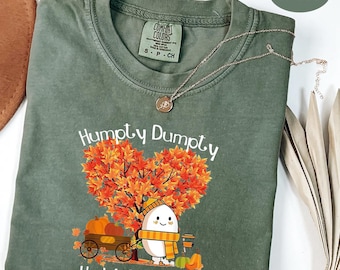 Camiseta de otoño de Humpty Dumpty de Comfort Colors, linda camiseta de calabaza de otoño, camiseta divertida de Acción de Gracias, atuendo acogedor de otoño, camiseta de calabaza de Halloween