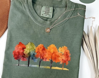 Camisa Comfort Colors® Autumn Tree Line: Camisa colorida con diseño de árboles