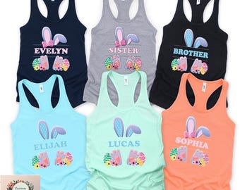 Custom Happy Easter Tank Top, Kids Name Easter Bunny Tank Top, Cute Bunny Tank Top, Personalized Easter Tank Top,Easter Family Trip Tank Top