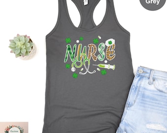 Nurse St.Patrick's Day Tank Top, Shamrock Nurse Stethoscope Tank Top, Nurse Student Tank, Nurse Appreciation Tank,Retro Lucky Nurse Tank Top