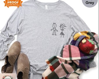Personalized Kid Drawing Long Sleeve Shirt, Actual Child Drawing Shirt, Customized Child Art Longsleeve Shirt