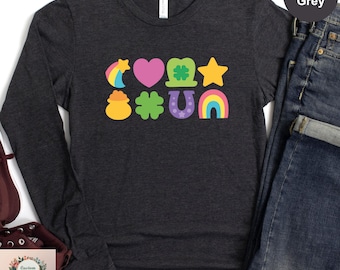 St Patrick's Day Rainbow Long Sleeve, Four Leaf Clover Long Sleeve,Lucky Charm Long Sleeve,Irish Day Long Sleeve, Happy Shamrock Long Sleeve