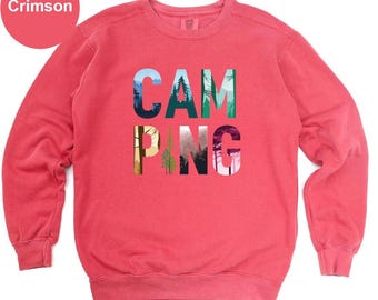 Comfort Colors Camping Sweatshirt: Scenic Nature Letter, Outdoor Adventure
