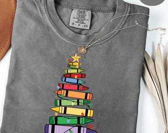 Comfort Colors® Christmas Teacher Shirt, Christmas Book Tree Sweatshirt, Book Lovers Christmas Tee, Christmas Gift For Teacher, Teaching Tee
