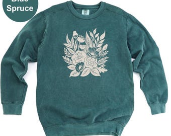 Comfort Colors Floral Sweatshirt for Women, Botanical Flower Sweatshirt,Wildflower Sweater,Vintage Floral Sweatshirt,Nature Lover Sweatshirt