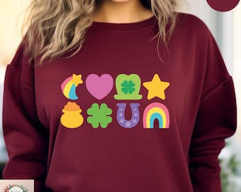 St Patrick's Day Rainbow Sweatshirt, Four Leaf Clover Sweatshirt, Lucky Charm Sweater, Irish Day Hoodie, Happy Shamrock Sweatshirt
