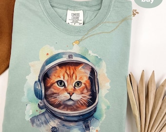 Comfort Colors® Astronaut Cat Shirt, Outer Space T-Shirt, Space Kitten Science Gift TShirt, Cat Space Shirt, Vintage Astronaut Cat Tee