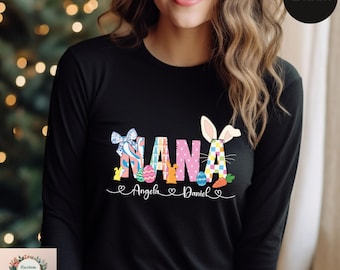 Custom Nana Long Sleeve for Easter Day,Coquette Easter Nana Long Sleeve,Personalized Easter Nana LongSleeve,Easter Bunny Grandma Long Sleeve
