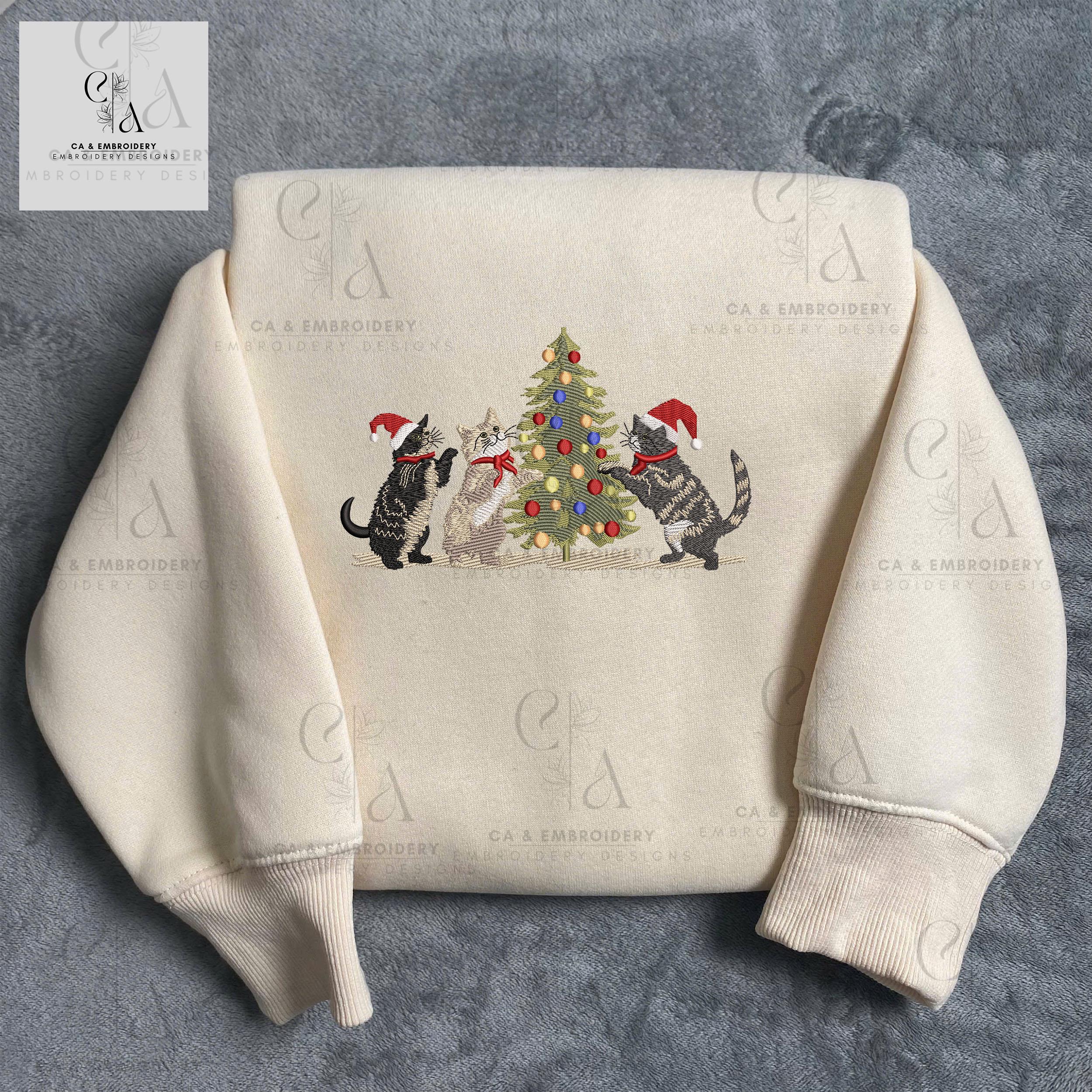 Cats Christmas Tree Machine Embroidery Designs, Christmas Cat