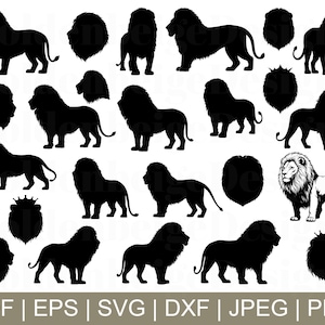 Lion Svg, Lion Vector, Lion Silhouette, Lion Cut File, Lion Cricut, Lion Dxf, Jpeg, Png