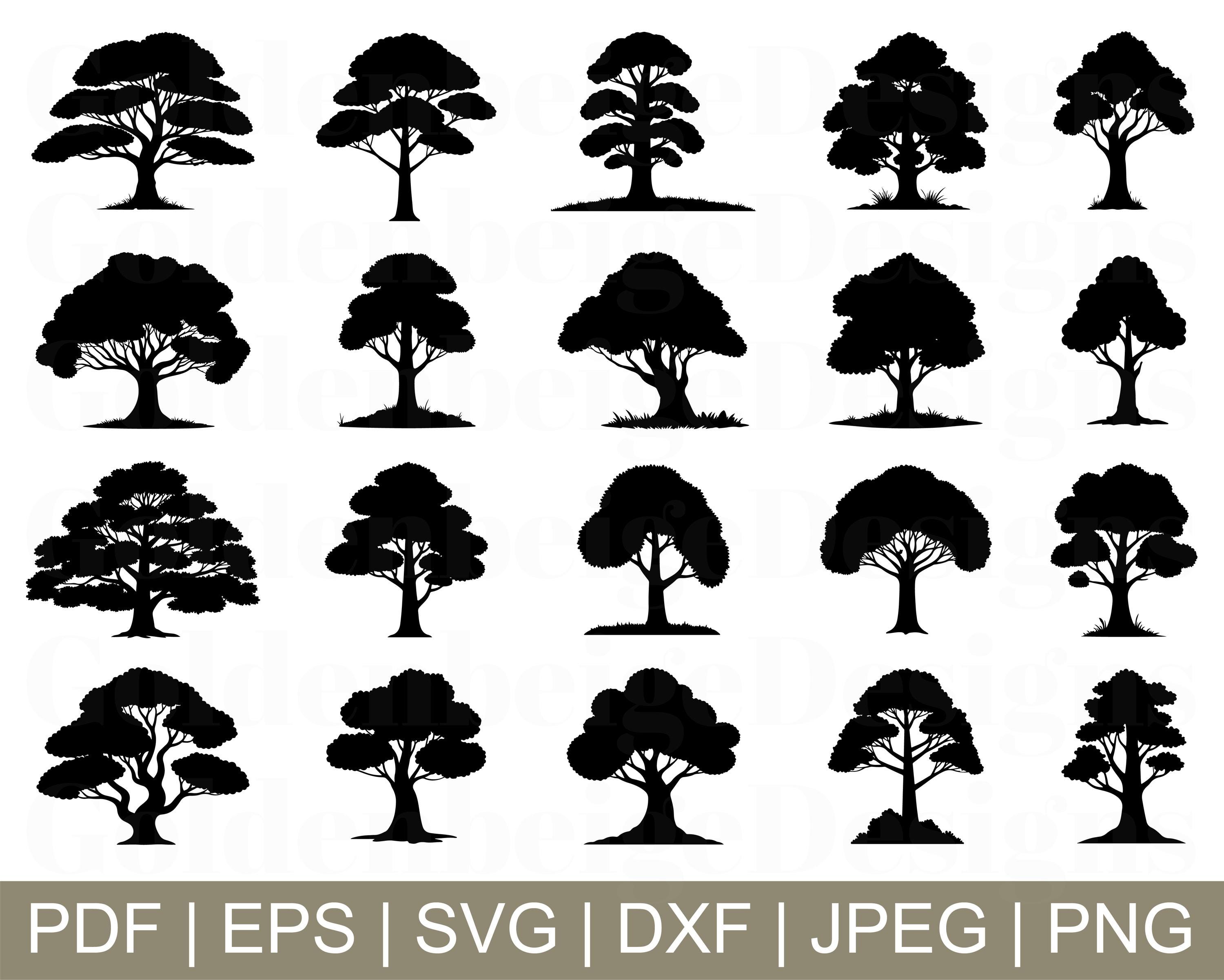 Simple Tree Svg, Tree Silhouette, Tree Cut File, Tree Vector Tree Dxf ...