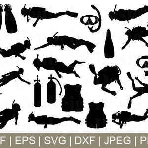 Diving Svg, Diving Silhouette, Snorkel Cut File, Diving Gear, Diving Cricut, Jpeg, Png