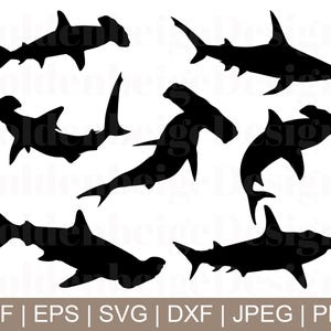 Tubarão-martelo Svg, Tubarões-martelo Vetor, Tubarões-martelo Silhueta, Jpeg, Png, Cricut, Arquivo de corte