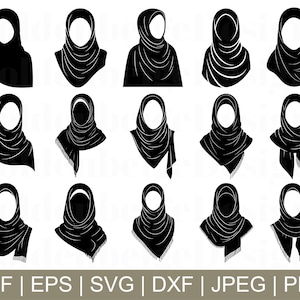 Hijab Svg, Hijab Cut File, Hijab Dxf, Hijab Silhouette, Hijab Vector, Scarf Hijab Jpeg, Png