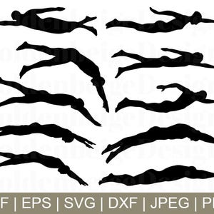 Swimmer Svg, Swimmer Silhouette, Swimmer Vector, Swimmer Dxf, Swimming, Png, Jpeg, Dxf